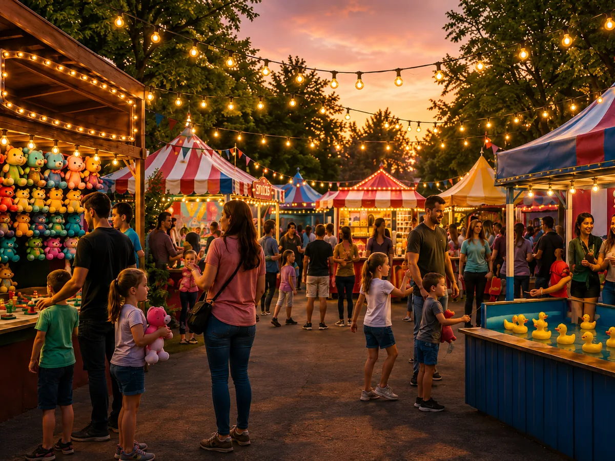 Families enjoying a colorful community fair