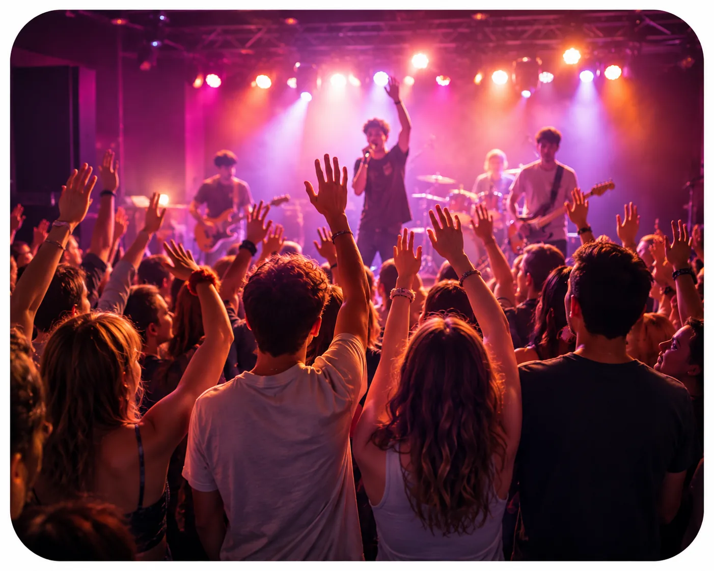 Youth concert crowd with stage lights