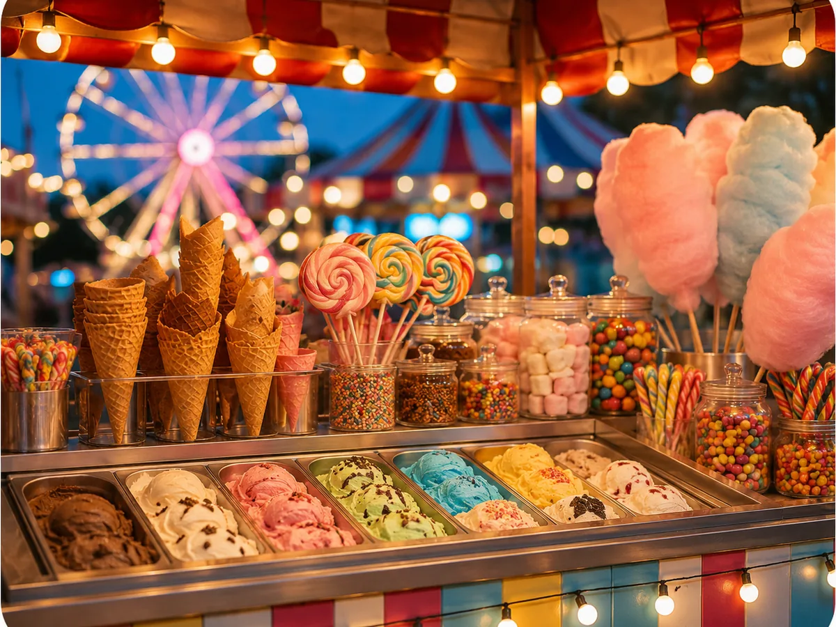 Colorful sweets at a fair stand